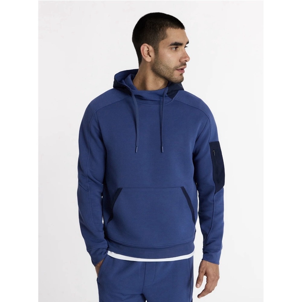 Athletic Works Men's Mix Media Hoodie Sweater Size Small Blue Pocket Long Sleeve